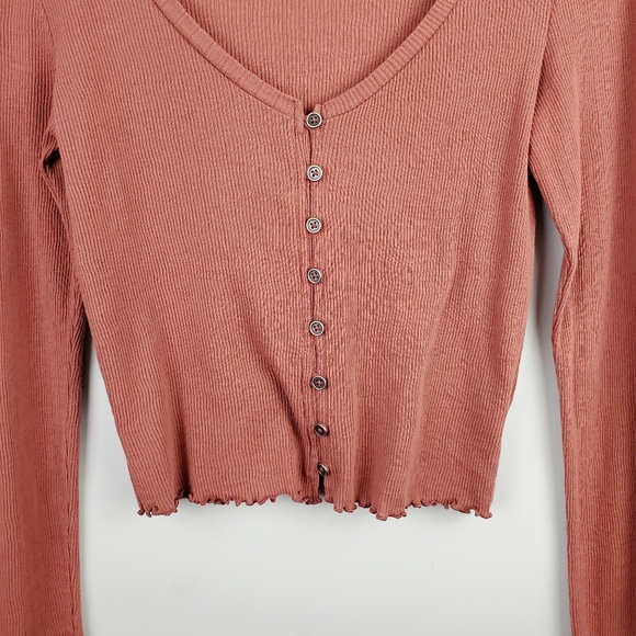 American Eagle Red Orange Button Long Sleeve Small - Picture 4 of 6